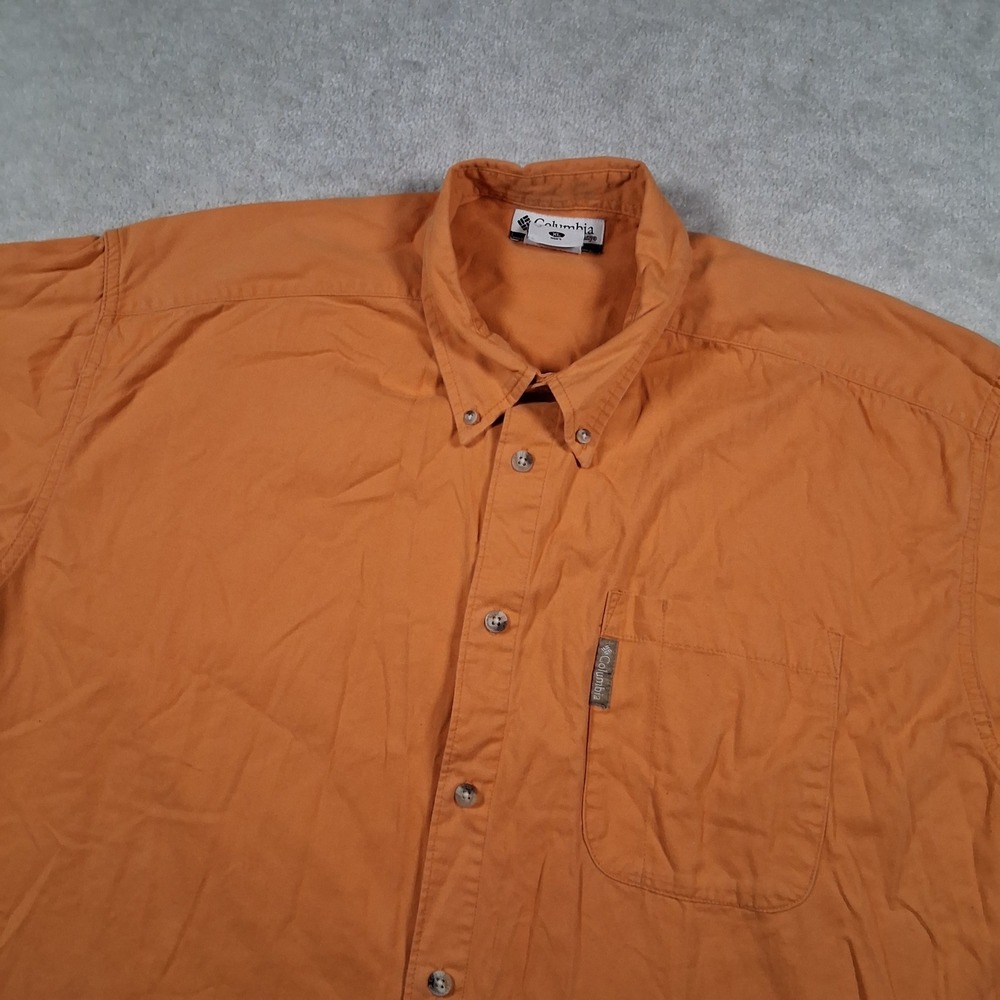 Columbia Button Down Shirt Mens XL Orange Short Sleeve Cotton XM 7023 Outdoor